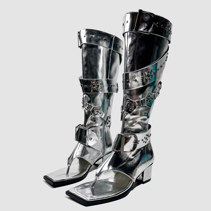 Leather Classic Strap - Sepatu Bot Hak Tinggi Model Punk